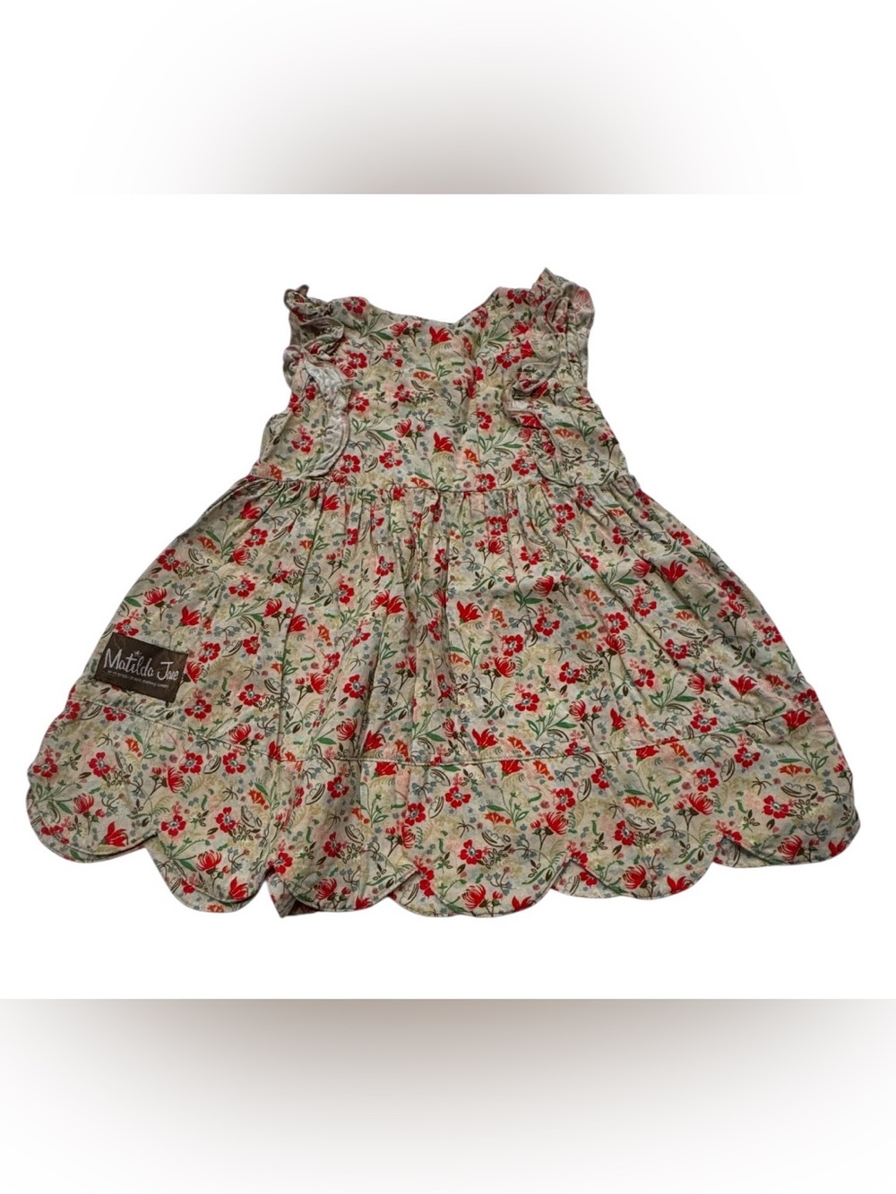 Matilda Jane 12M floral dress Boho cottage twirl ruffle scalloped wood buttons - Picture 4 of 8